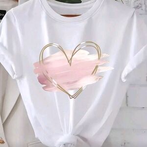 White and Pink Heart Graphic Women's Top